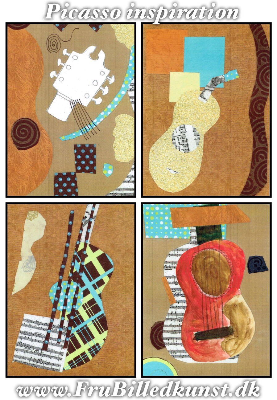 www.FruBilledkunst.dk - Picasso guitar collage art lesson 3rd grade