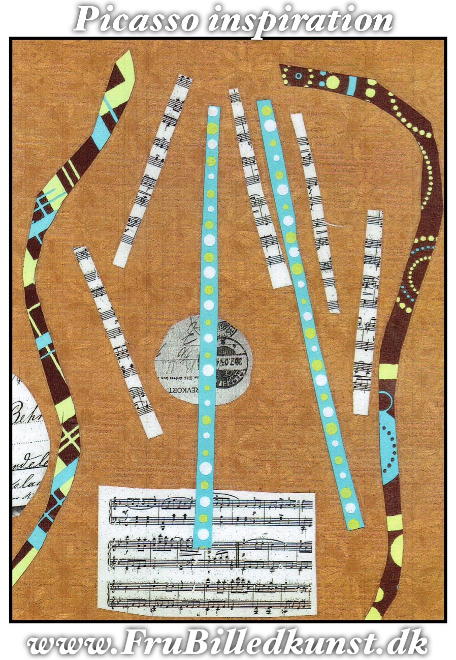 www.FruBilledkunst.dk - Picasso guitar collage art lesson 3rd grade